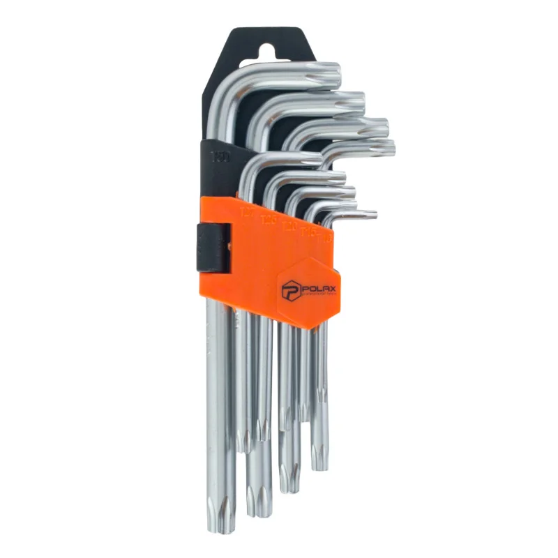 Набір шестигранних TORX ключів Polax Г-подібних 9 предметів Т10-Т50 Cr-V (25-007) - фото 4 Набір шестигранних TORX ключів Polax Г-подібних 9 предметів Т10-Т50 Cr-V (25-007) - фото 4