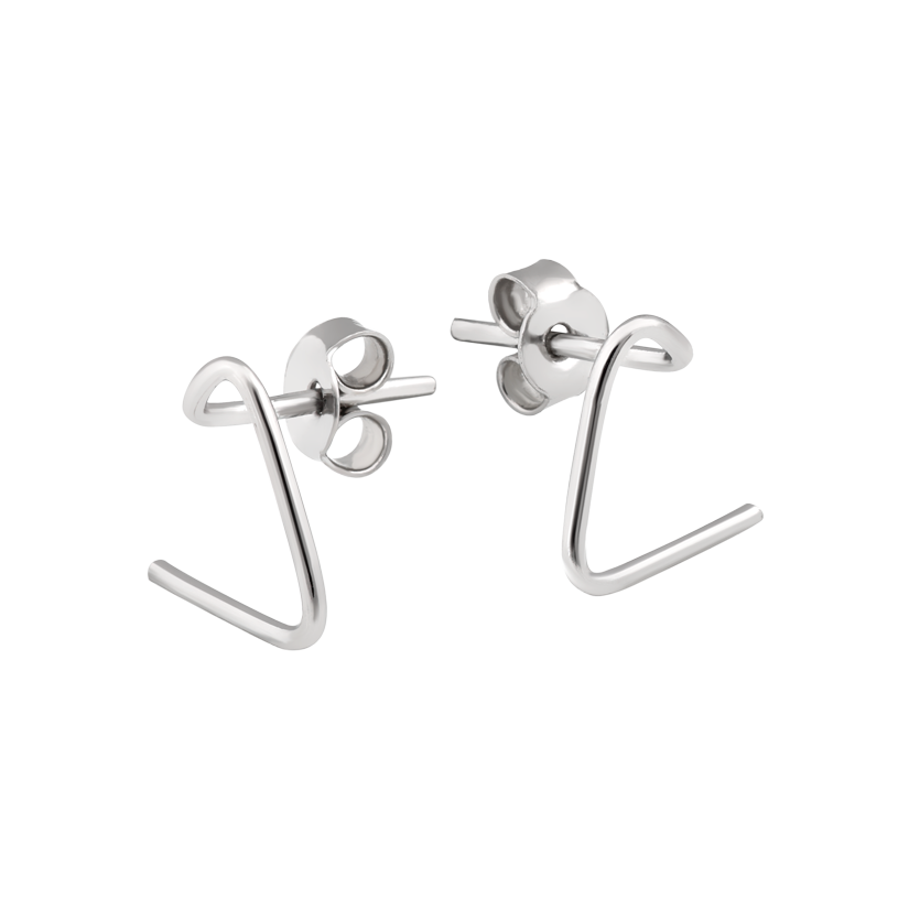 Серьги серебряные пусеты в виде незавершенного треугольника без инкрустации Серьги серебряные пусеты в виде незавершенного треугольника без инкрустации