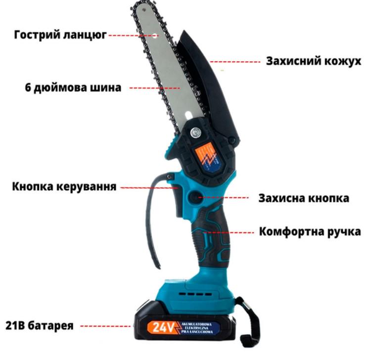 Мини-пила аккумуляторная Domotec 6" 24V с двумя батареями Синий (2104618704) - фото 6