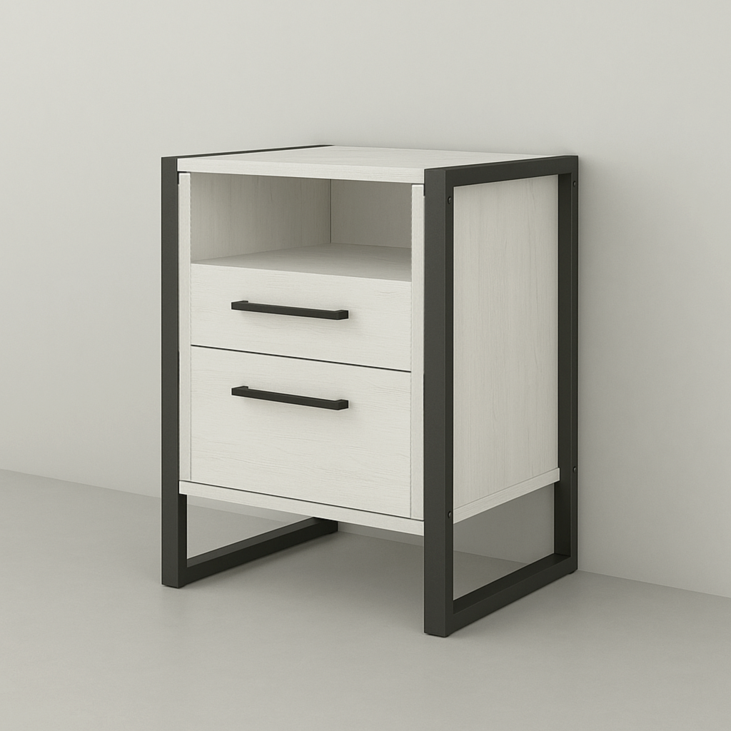 Тумба для прихожей Tobi Sho Фрейм ЛТ-7 в стиле Лофт с двумя ящиками 460х350х600 мм Дуб крафт белый