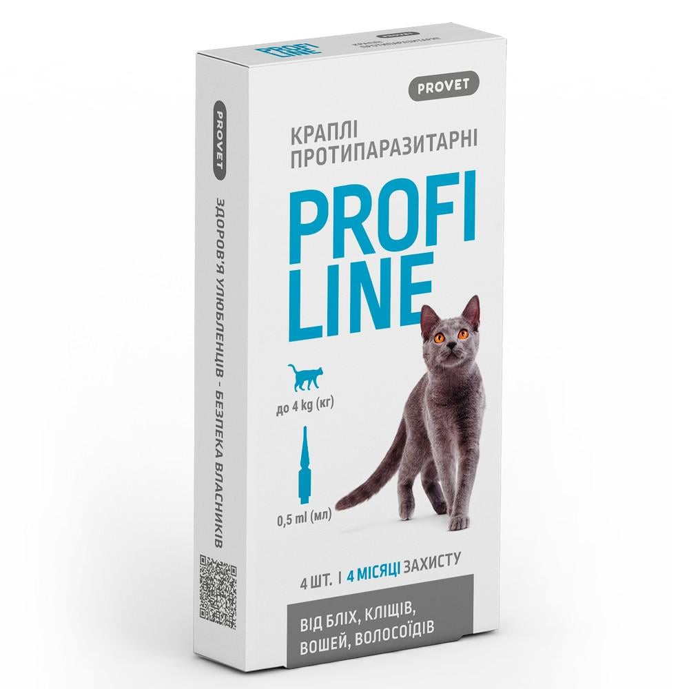 Краплі на холку для котів ProVET Profiline від зовнішніх паразитів 0,5мл/4 піп. (PR243111)