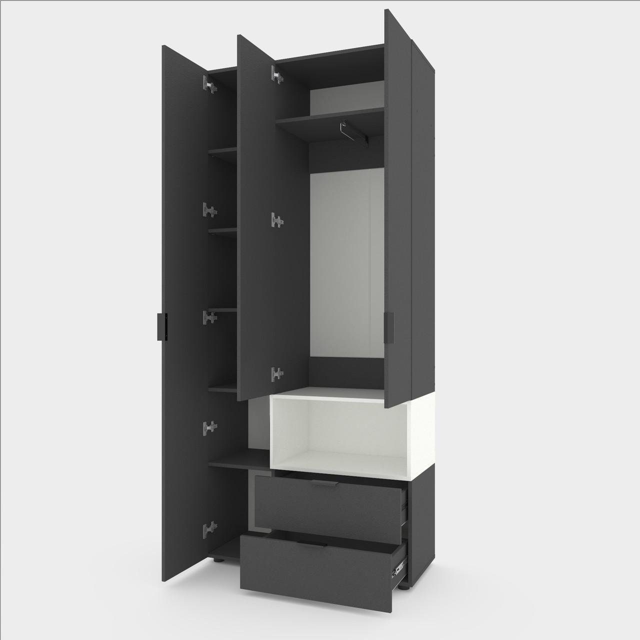 Шкаф Metkas Home A002R ЛДСП 1000x420x2300 мм Антрацитовый/Белый Снег