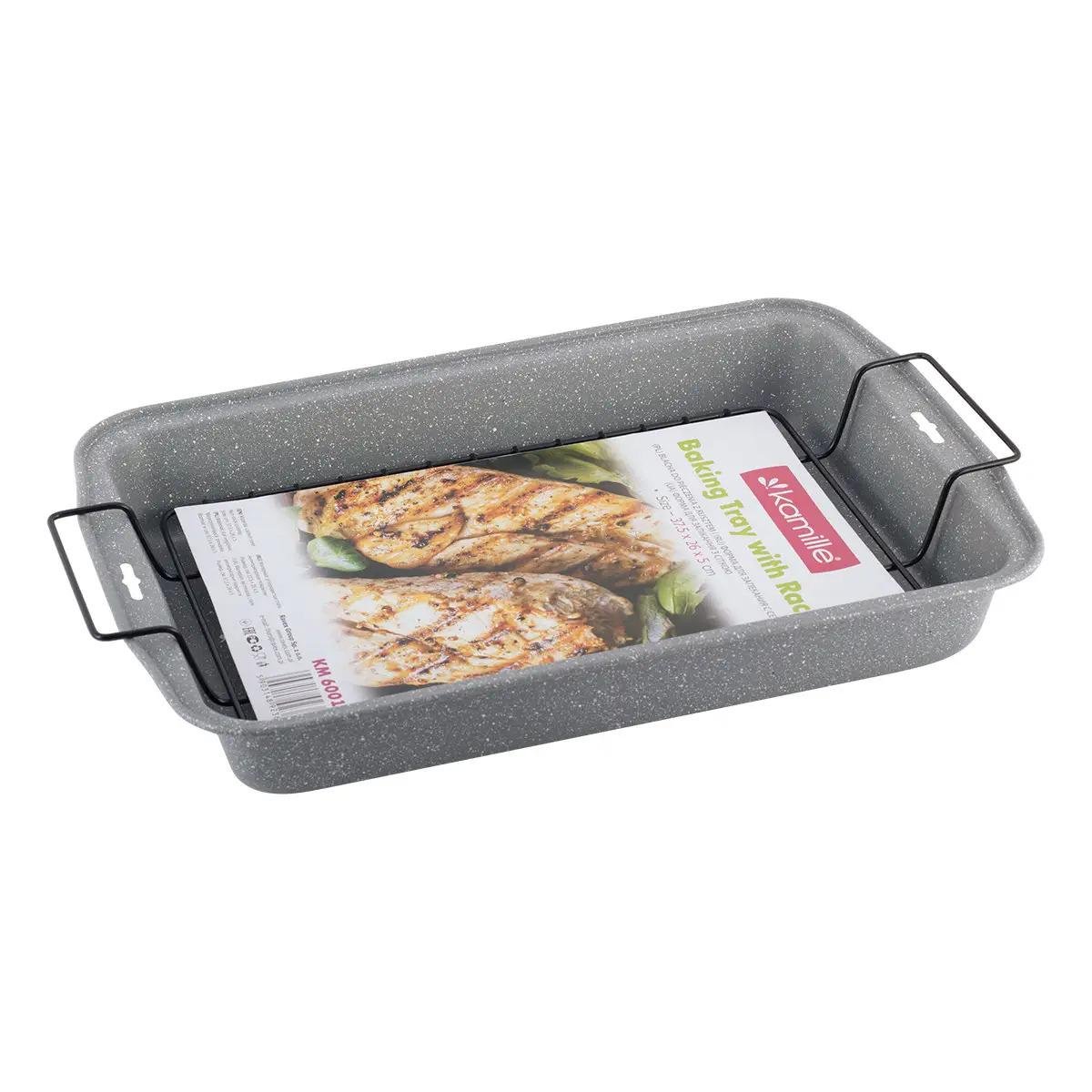 Форма для запекания Kamille из углеродистой стали с решеткой для гриля 37,5х26х5,5 см (KM-6001M)