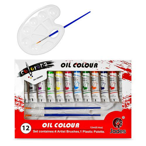 Фарби олійні 12 кольорів 12 мл на палітрі з пензликами (64354) Фарби олійні 12 кольорів 12 мл на палітрі з пензликами (64354)