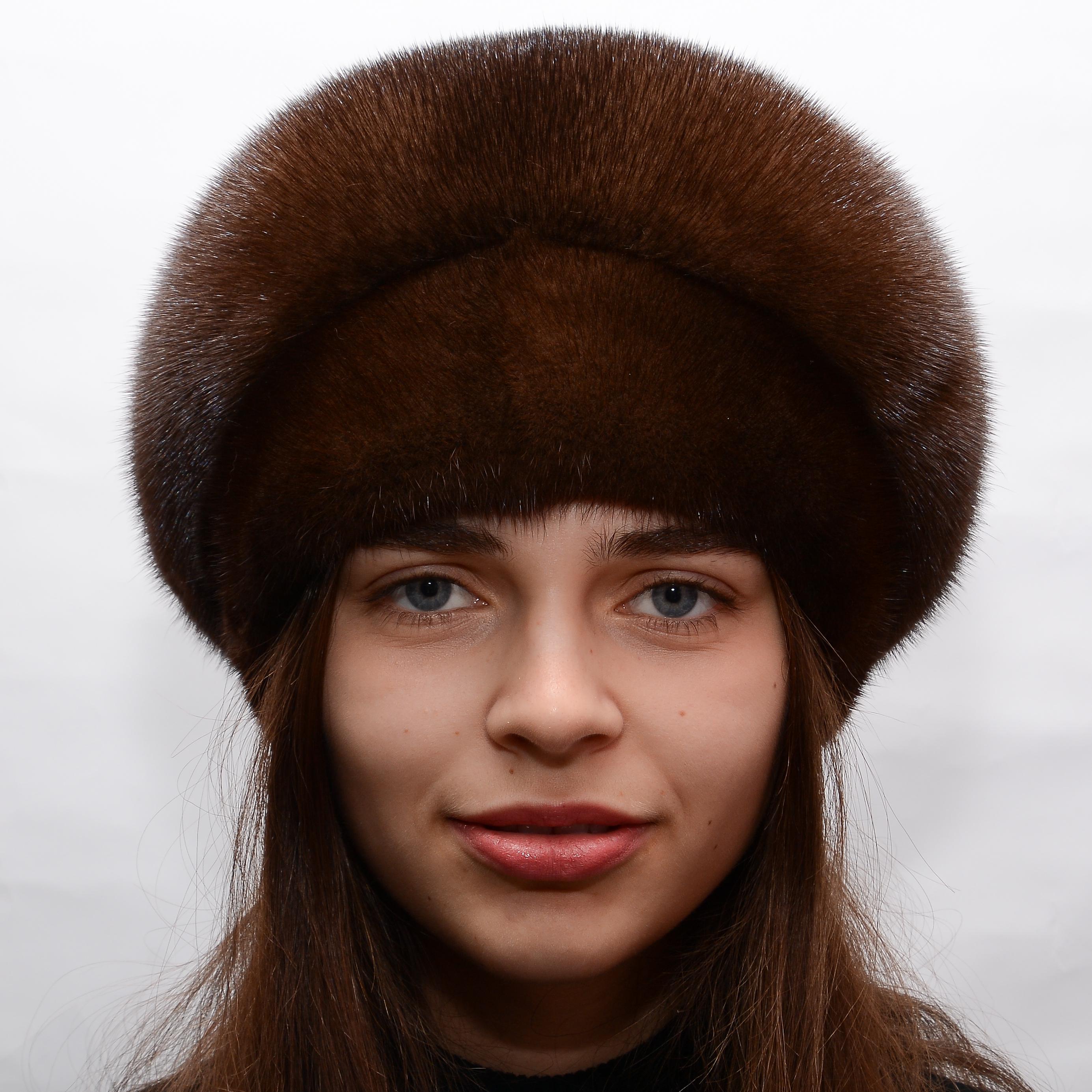 Женский берет Меховой стиль Цельный из натурального меха норки XL-XXL Орех (025)