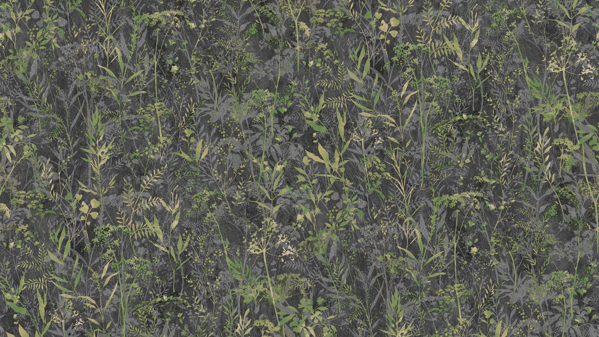 Обои флизелиновые SINTRA Herbarium 252932 винил горячего тиснения 1,06х10,05 м Зелено-графитовый