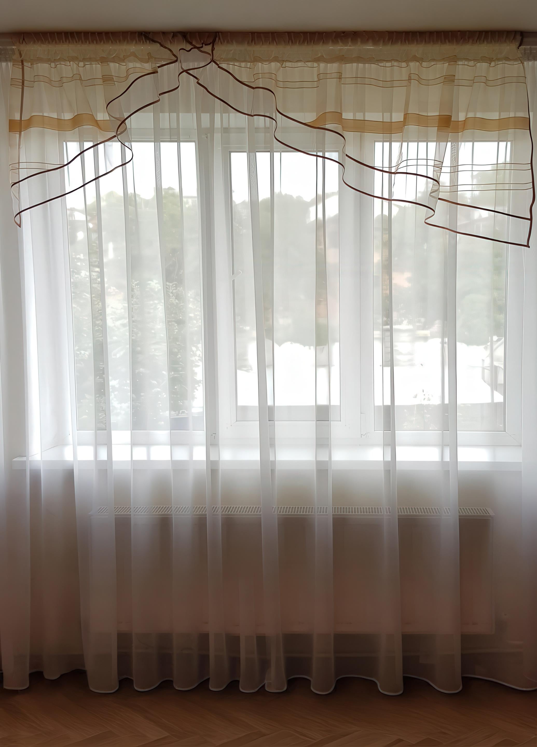 Ламбрекен ассиметричный Firanka Line карниз 200 см Белый с оранжевым (92_6пб)