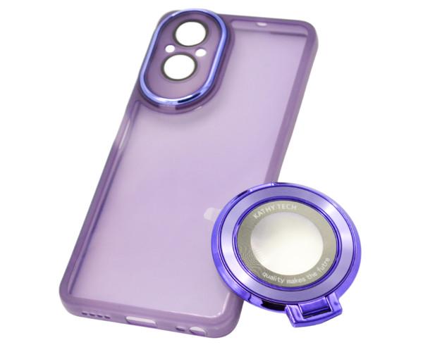 Силиконовый чехол накладка Clear Case Kathy Tech для Realme C67 4G с металлическим кольцом держателем и защитой для камеры Фиолетовый
