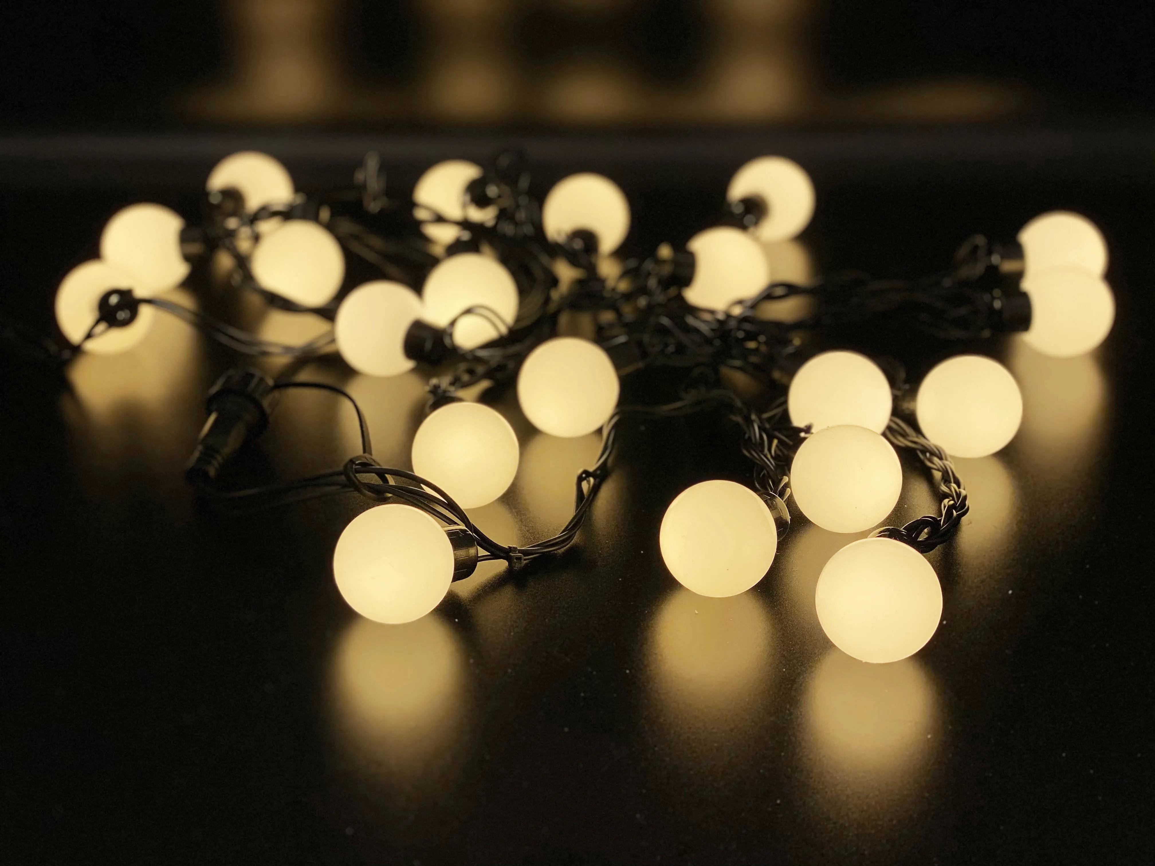 Гірлянда ланцюг світлодіодна класична 7 м 50 LED чорний шнур кульки Теплий Білий