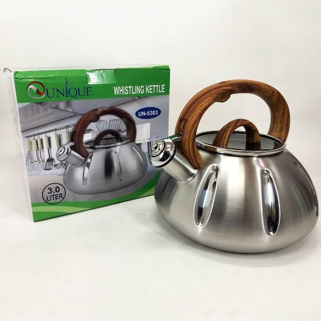 Чайник со свистком Unique UN-5303 нержавеющая сталь 3,0 л Коричневый - фото 4