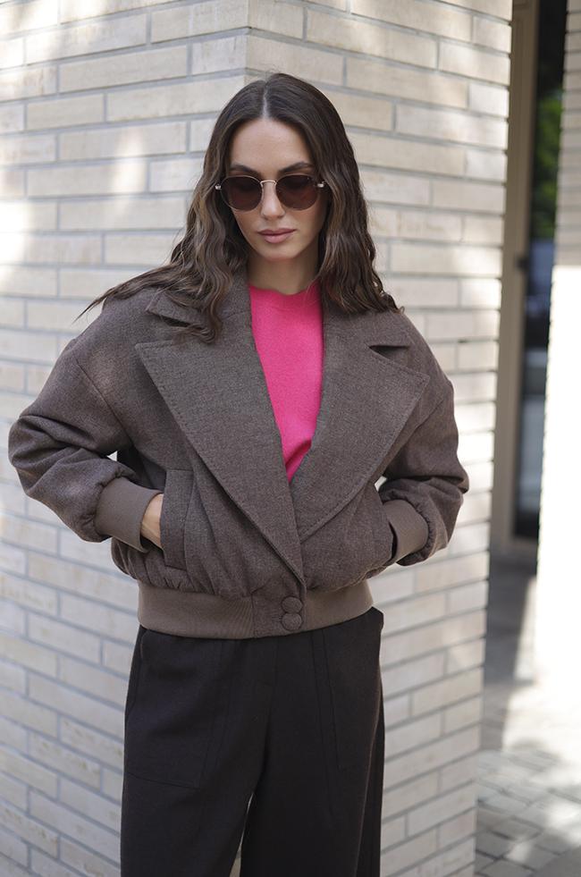 Куртка-бомбер Lipar укороченная шерстяная р. 50 Мокко (0567)