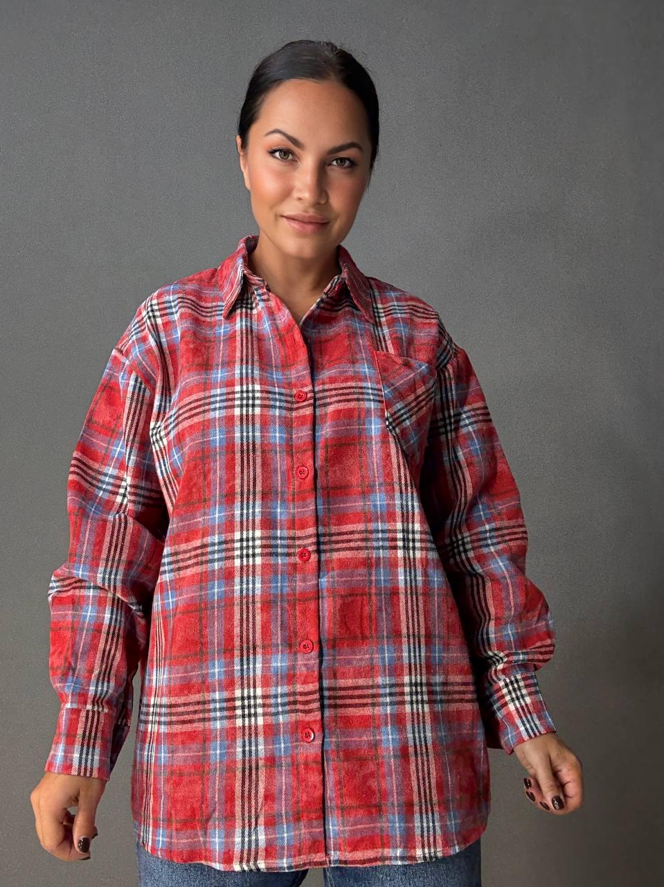 Сорочка жіноча YZY 7765 в клітинку оверсайз широка варена OS Червоний (4917) Сорочка жіноча YZY 7765 в клітинку оверсайз широка варена OS Червоний (4917)