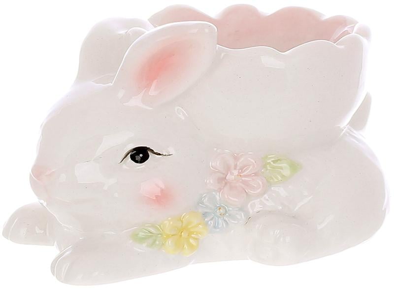 Подставка для яйца керамическая кролик с цветами 8 см