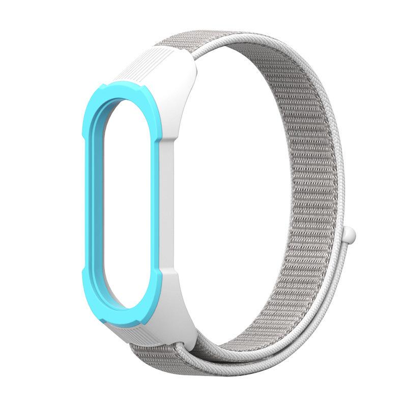 Ремешок для смарт-браслетов с рамкой MiJobs Nylon Loop Plus для Xiaomi Mi Band 4/3 Серо-Белый-Белый/Голубой (1435P)