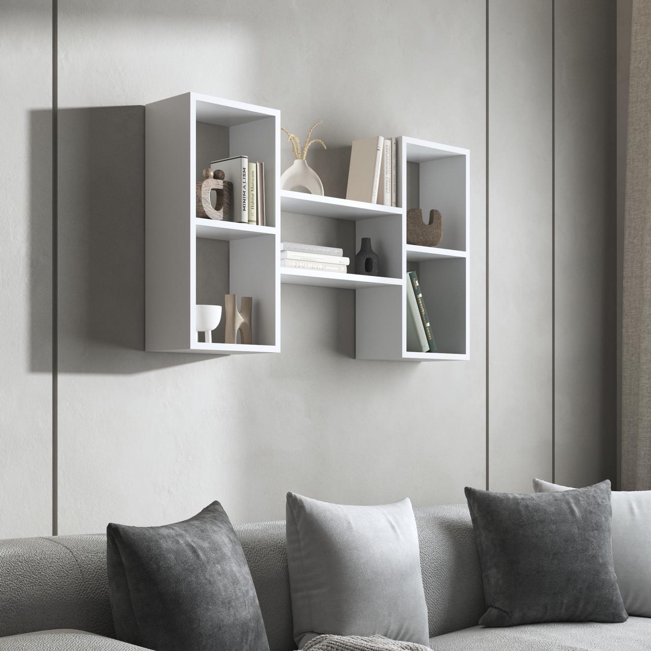 Полка настенная для книг и декора из ламинированного ДСП 1000x600x190 см Белая (hm-11-wh)