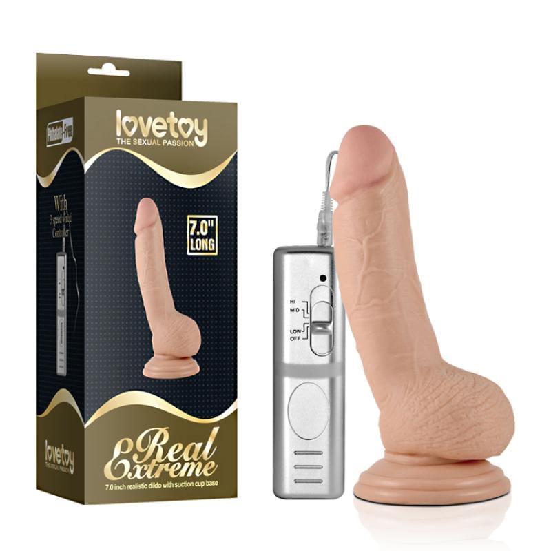 Вибратор натурального цвета Real Extreme Vibrating Dildo с яичками на присоске (1000040296)