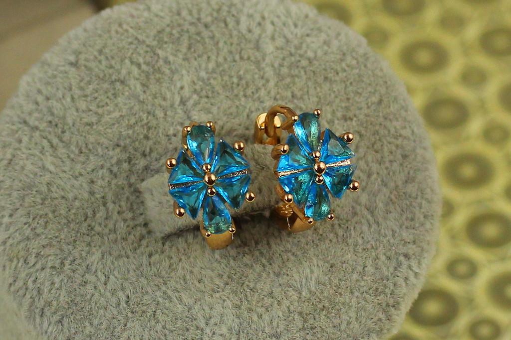 Серьги Xuping Jewelry Василек с голубым камнем 1,3 см Золотистый (2365841274)