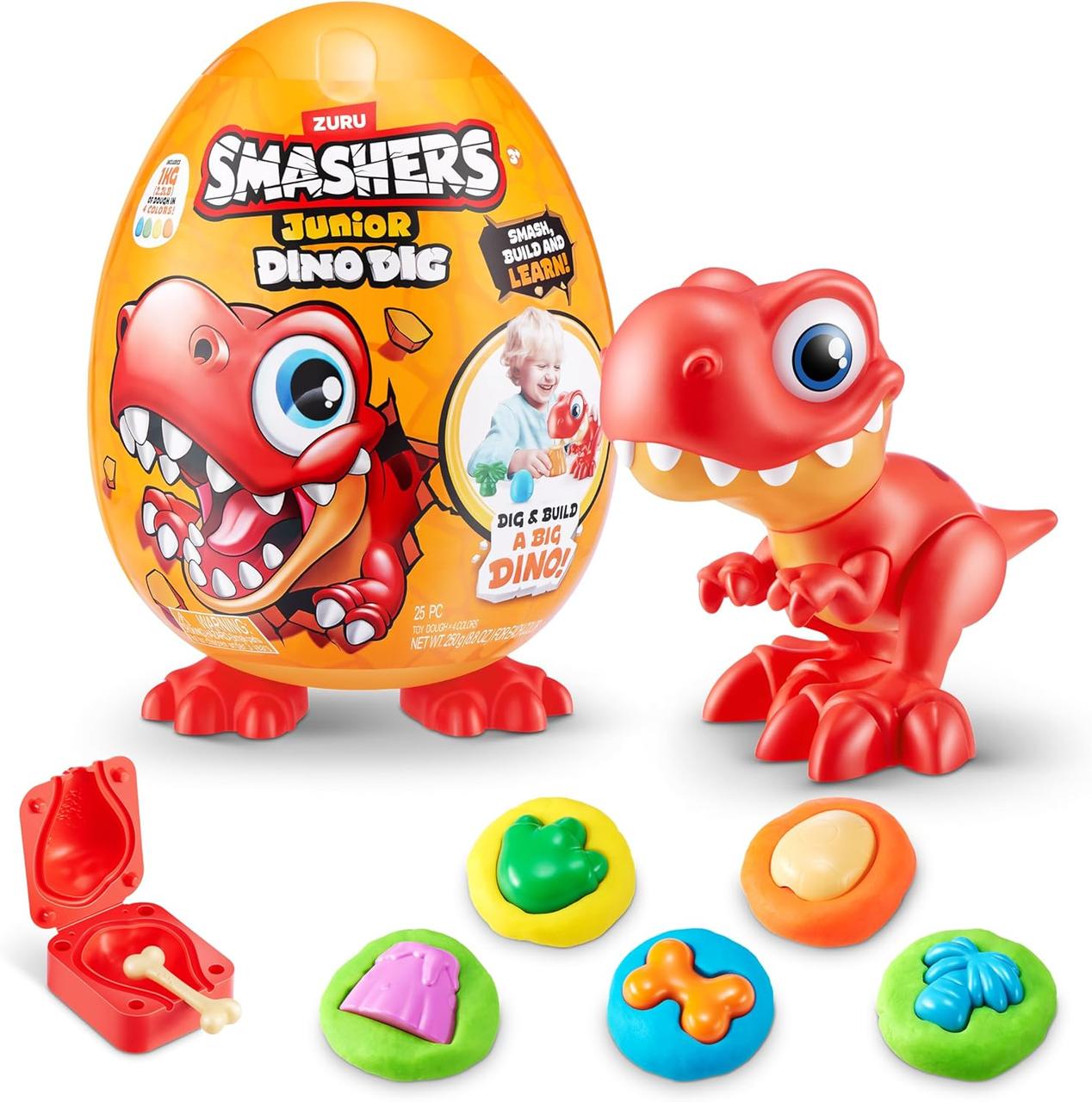 Игровой набор с динозавром Тирексом и тестом для лепки Zuru Smashers Junior Dino Dig Large Egg T-Rex 74115B