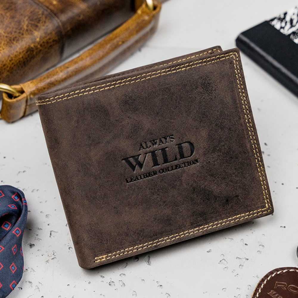 Портмоне чоловіче шкіряне Always Wild N992-P-CHM без застібки Коричневий
