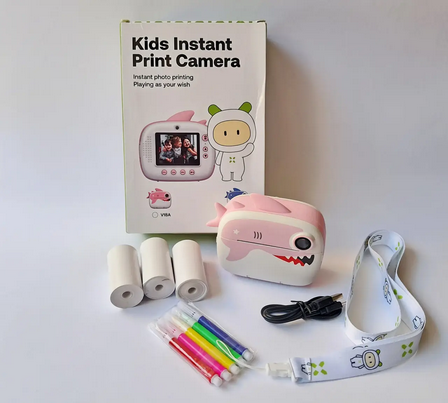 Детский фотоаппарат с мгновенной печатью в форме акулы (A-4370)