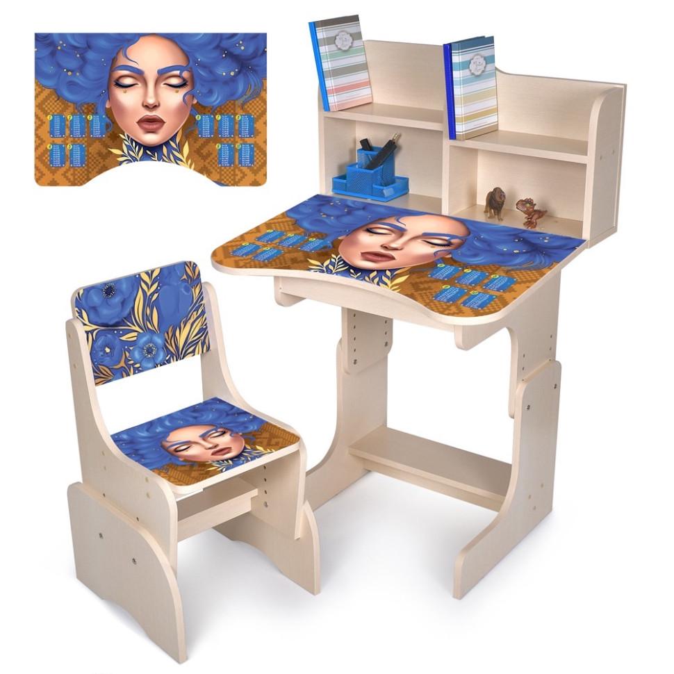 Парта-трансформер Bambi зі стільчиком та надбудовою, дерево з регулюванням висоти 56,5/67,5 см Білий