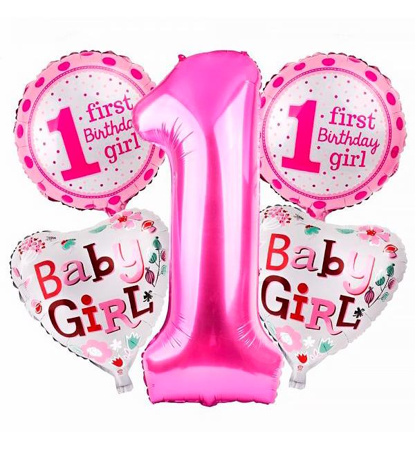 Воздушные шары "One Birthday" 5 шт. Розовый (30123)