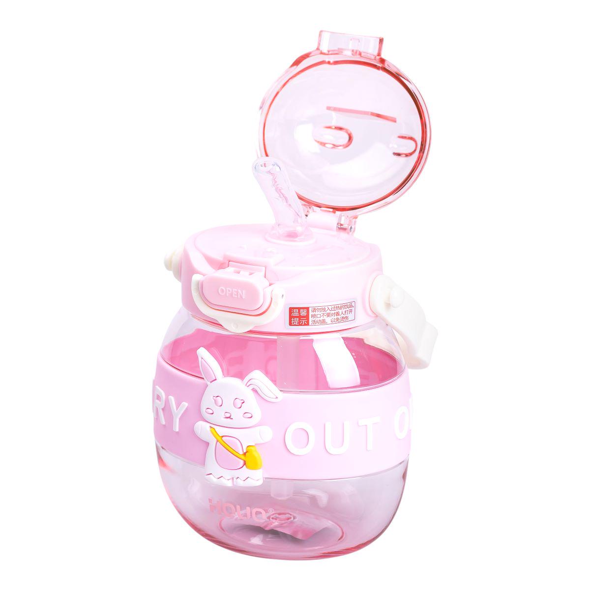 Пляшка для води дитяча з трубочкою з ручкою та ремінцем 580 мл Рожевий (6754) - фото 5 Пляшка для води дитяча з трубочкою з ручкою та ремінцем 580 мл Рожевий (6754) - фото 5