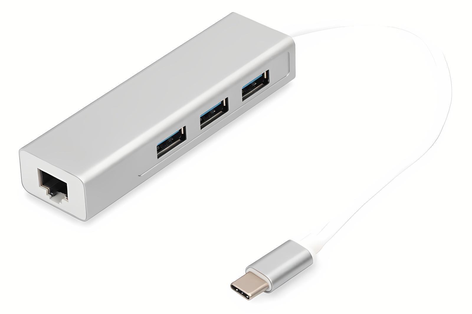 Концентратор Digitus USB-C USB 3.0 3 Port Hub/Gigabit Ethernet Серебристый - фото 1 Концентратор Digitus USB-C USB 3.0 3 Port Hub/Gigabit Ethernet Серебристый - фото 1