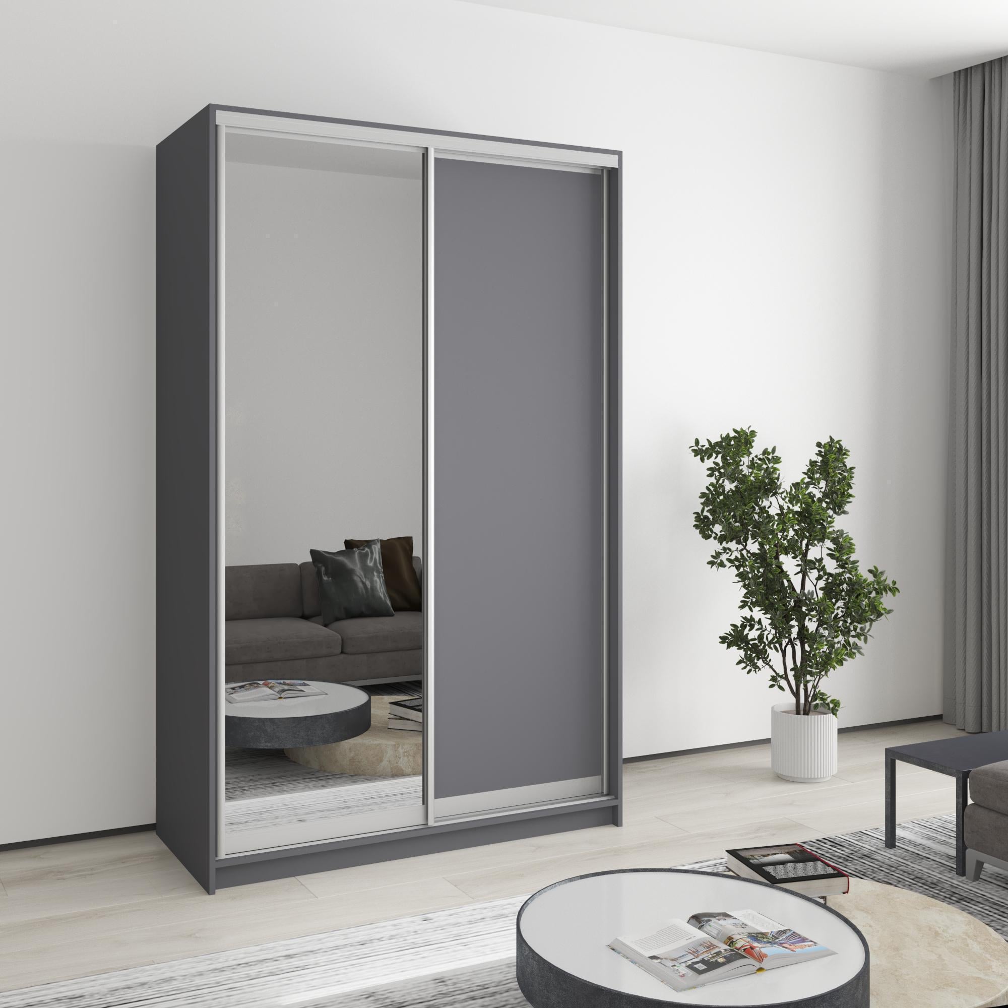 Шкаф-купе двухдверный MebelStar Стандарт AL ДСП/зеркало 130x45x210 см Антрацит (MBS-2363) Шкаф-купе двухдверный MebelStar Стандарт AL ДСП/зеркало 130x45x210 см Антрацит (MBS-2363)