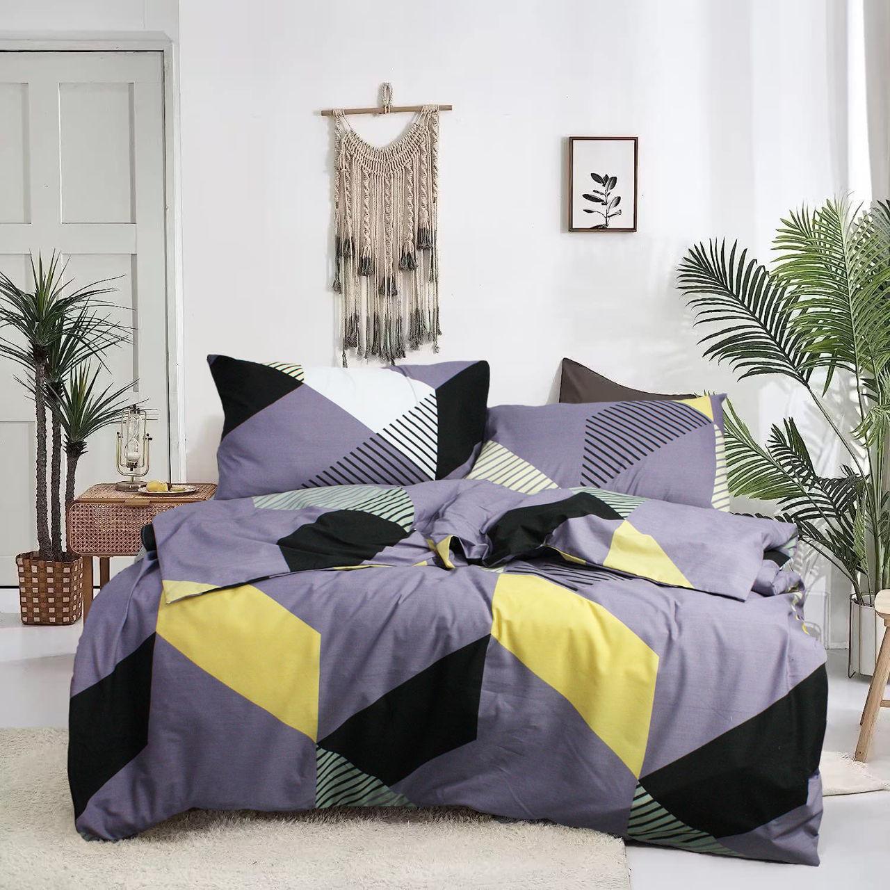 Комплект постельного белья Эней-Плюс З0113 полуторный Серый/Желтый (162768)