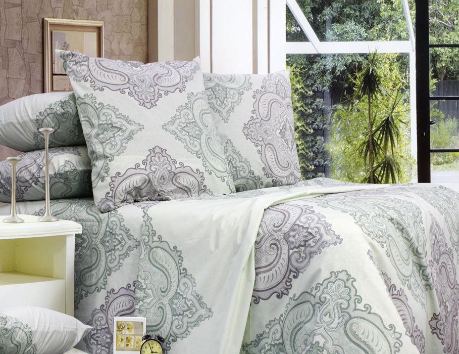 Комплект постельного белья двуспальный Еней-плюс ПП0007 Серый/Зеленый