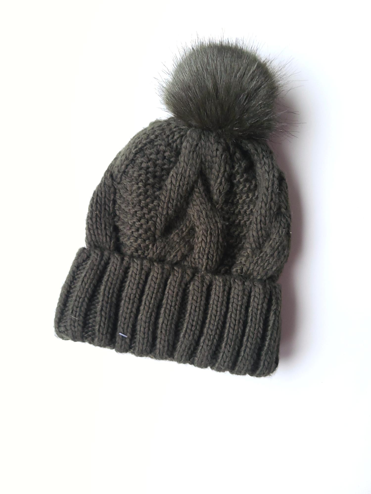 Шапка женская вязаная с помпоном Зеленый (12549)