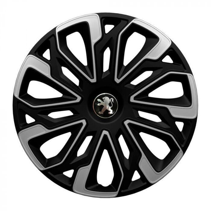 Ковпаки для коліс 4 Racing Estoril Silver/Black R16 з логотипом Peugeot 4 шт.
