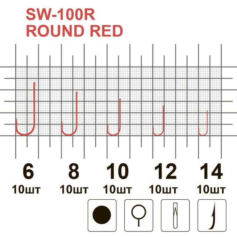 Крючки MiniMaxRound SW-100R красный №12 10 шт. - фото 3