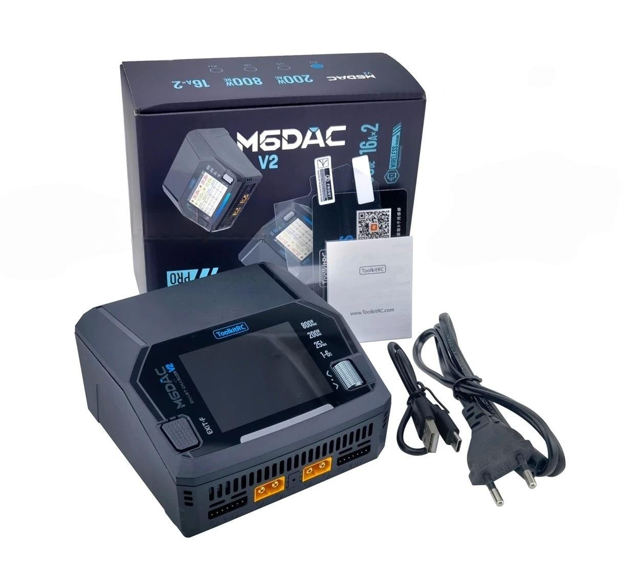 Зарядное устройство для батарей FPV ToolkitRC M6DAC V2 200Wx2 30A XT60 балансировка 2-6S со встроенным БЖ (00-00027654)
