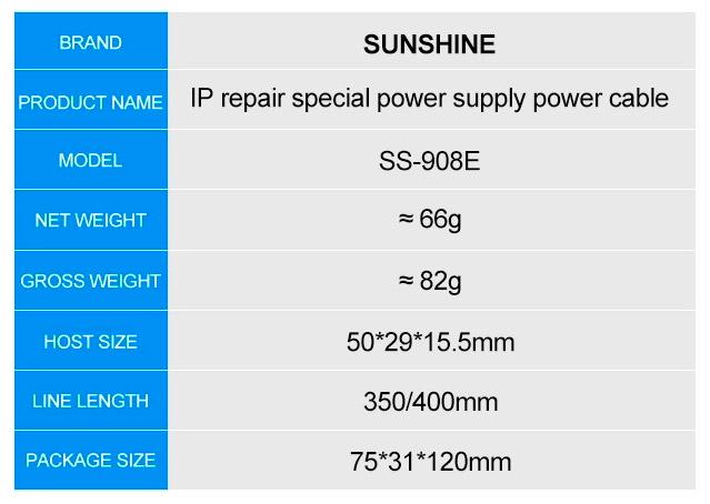 Кабелі для блоків живлення Sunshine SS-908E з роз'ємами для підключення плат iPhone 7 - 15/Pro/Plus/Max - фото 9