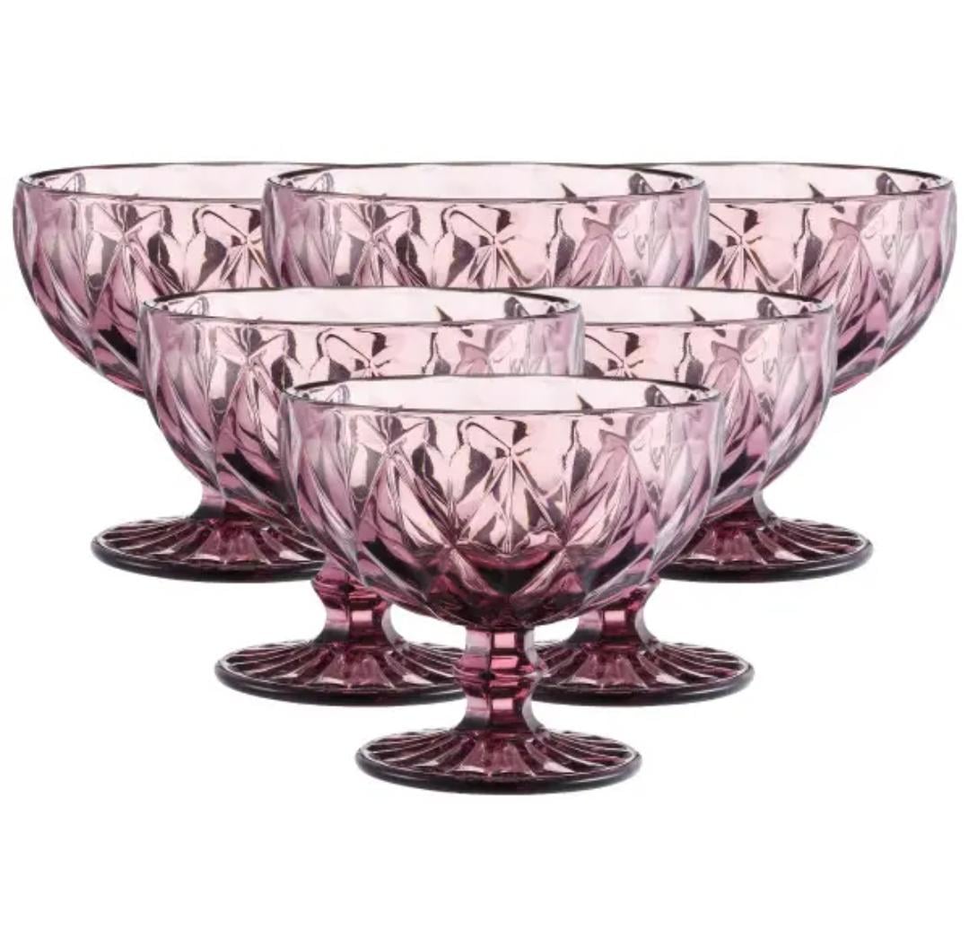 Набір креманок TS Kitchen HP037P із товстого скла гранованих 6 шт. Рожевий (25282580)
