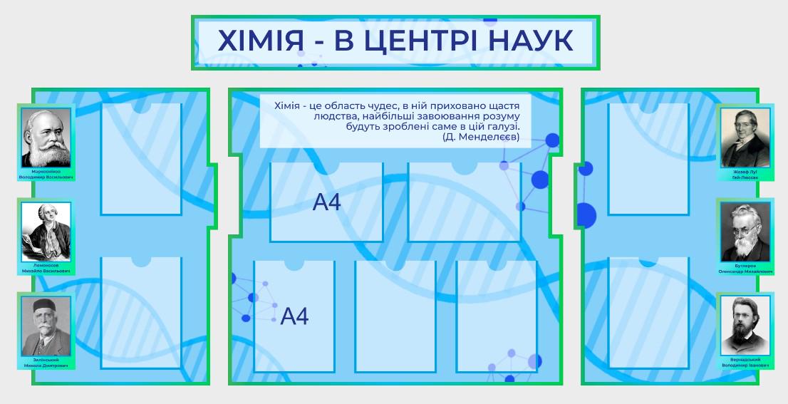 Стенд для школы "Хімія в центрі наук" из ПВХ 2040х1000 мм (KH0011)