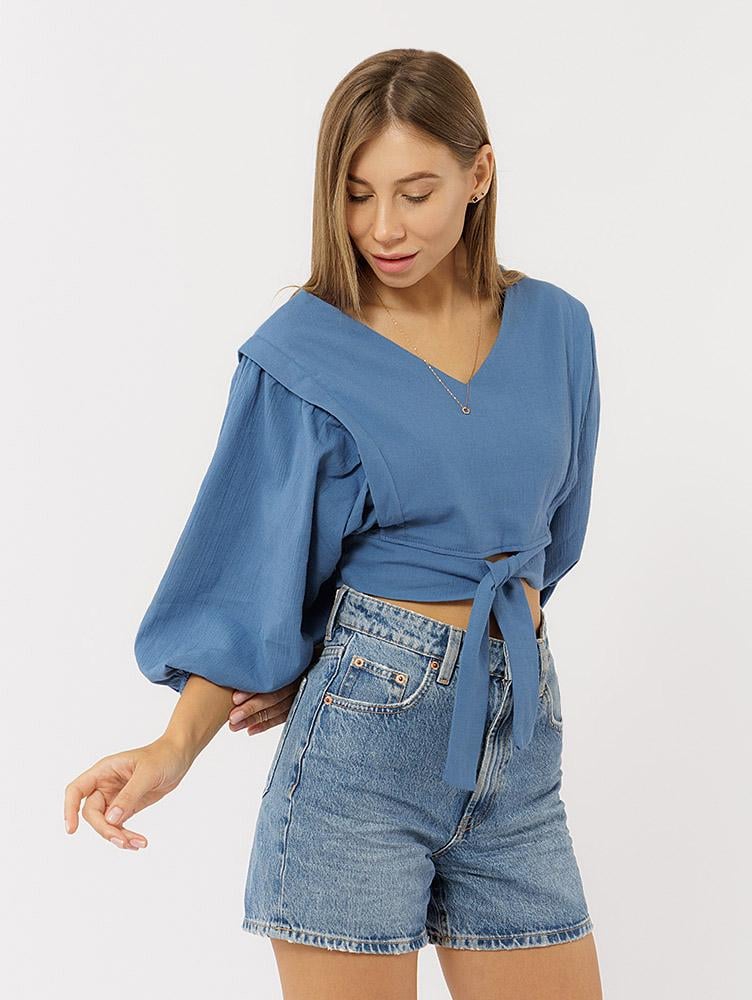 Блуза жіноча коротка ЦБ-00219300 р. 48 Синій (SKT000906992)