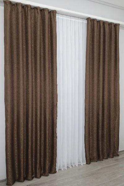Комплект штор у вітальню/спальню з жакарду 1,5х2,7 м 2 шт. Коричневий (518ш) - фото 3