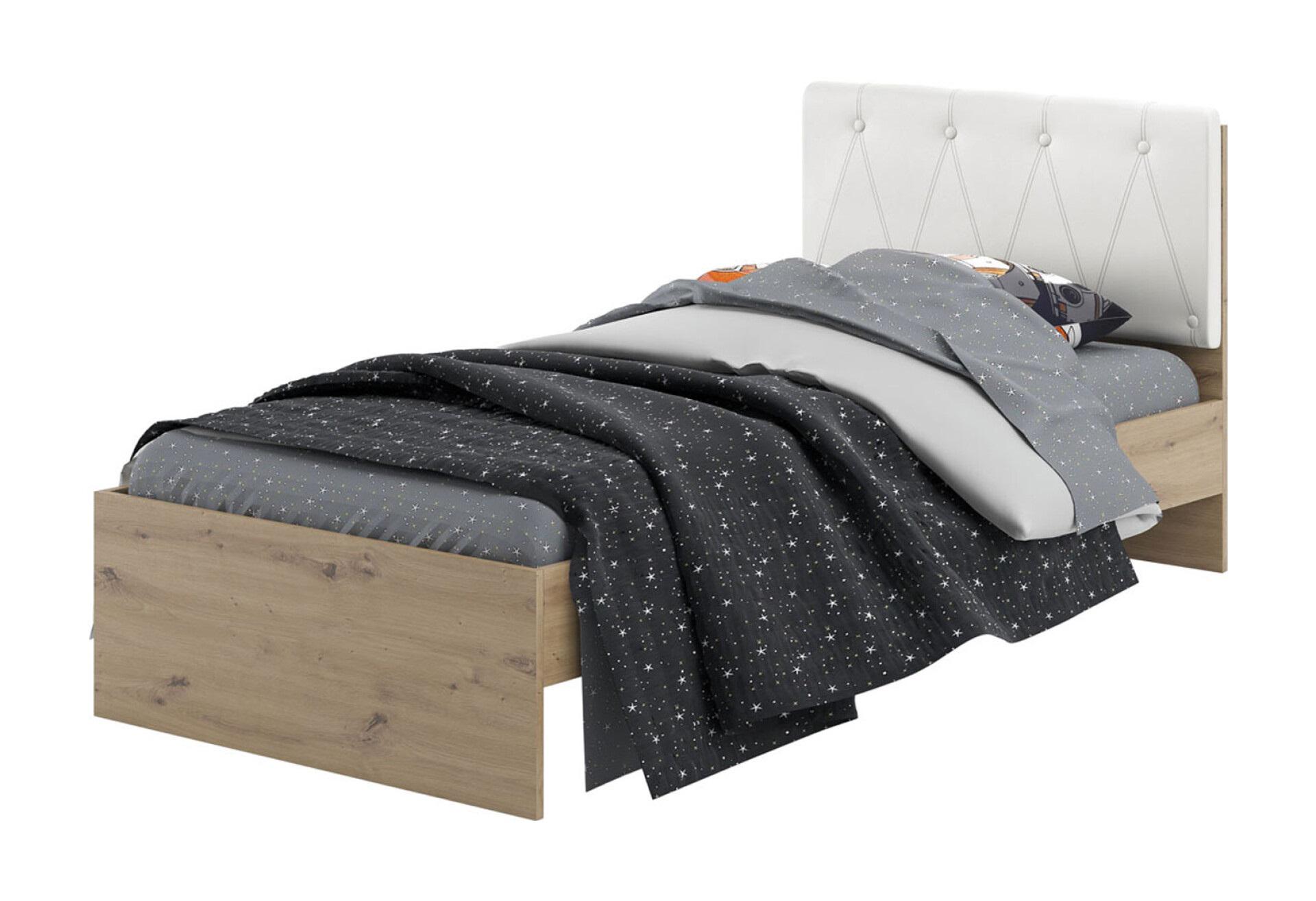 Кровать классическая односпальная Світ меблів Тони с каркасом ДСП/экокожа 90х200 см Дуб артизан (51232)