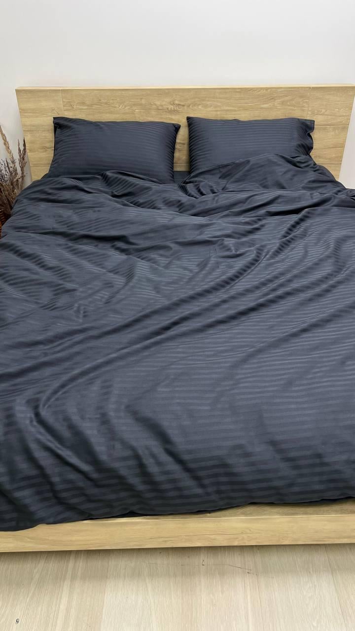 Комплект постельного белья двуспальный 180х220 см наволочка 50х70 см 2 шт. Черный (П4К-straip-023)