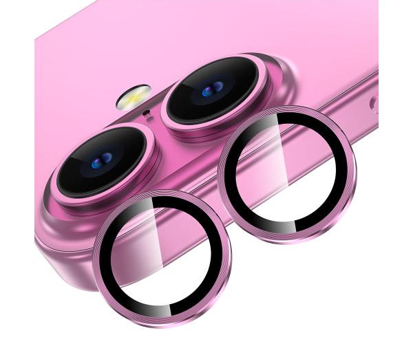 Защитное стекло с рамкой Eagle Eye для iPhone 16 / 16 Plus на заднюю камеру Розовый