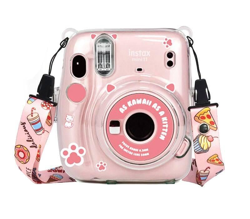 Чехол Fujifilm Instax Mini 11 Case Transparent c наклейками Розовый