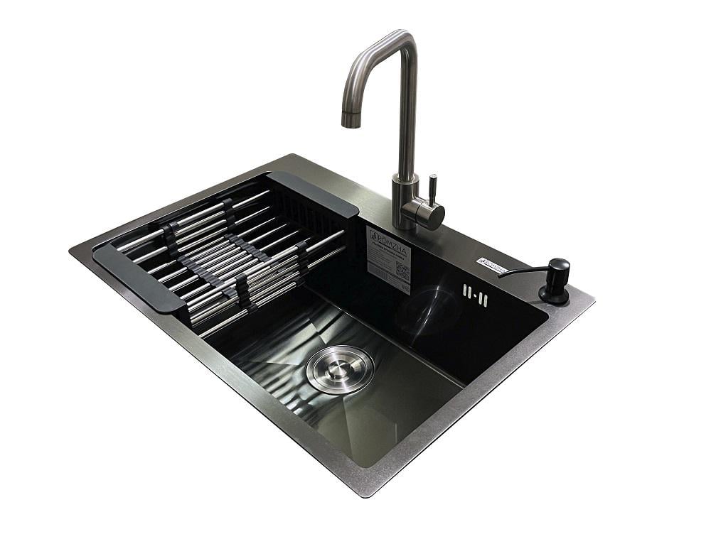 Мийка для кухні Romzha Arta U-600S B з змішувачем та дозатором Чорний (RO41562)
