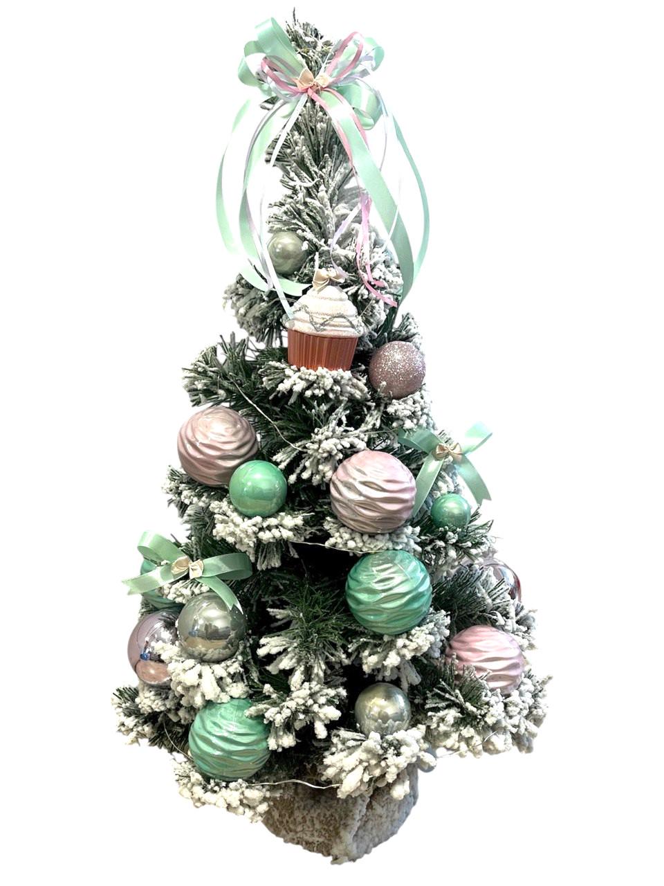 Искусственная елка Воздушная безе заснеженная с декором и гирляндой Роса 3 м х 60 см Мятный/Розовый (2024977401)