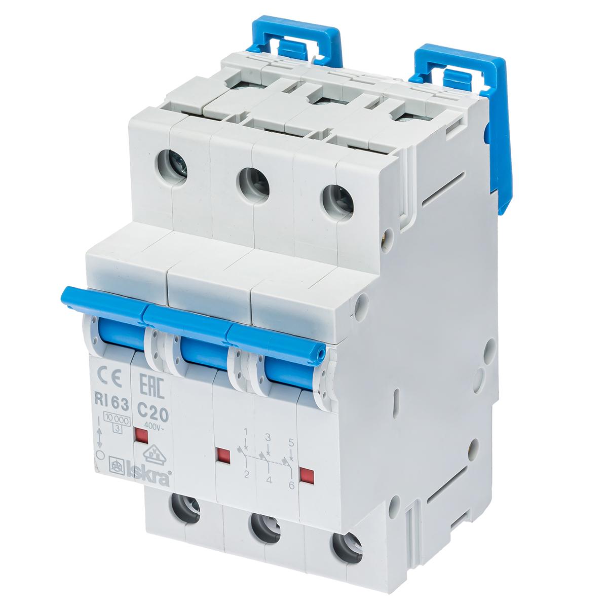 Модульный автоматический выключатель ISKRA RI63C20A 3P 20 A C 10 kA DIN IP20 (786100105000)