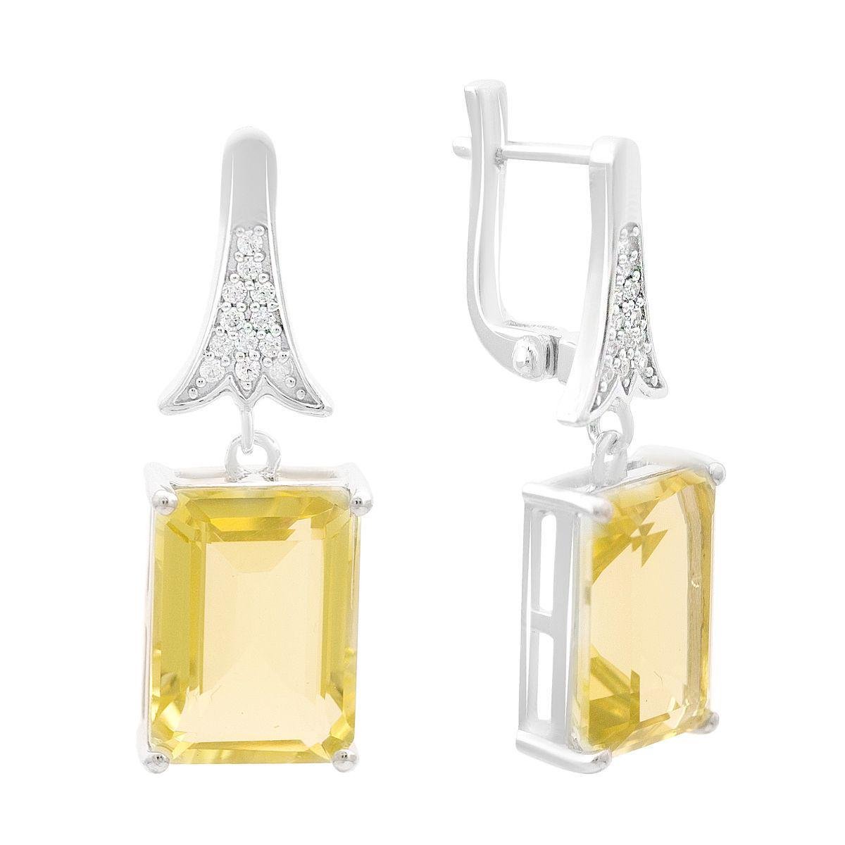 Сережки срібні з натуральним зеленим кварцем та фіанітами Сережки срібні з натуральним зеленим кварцем та фіанітами