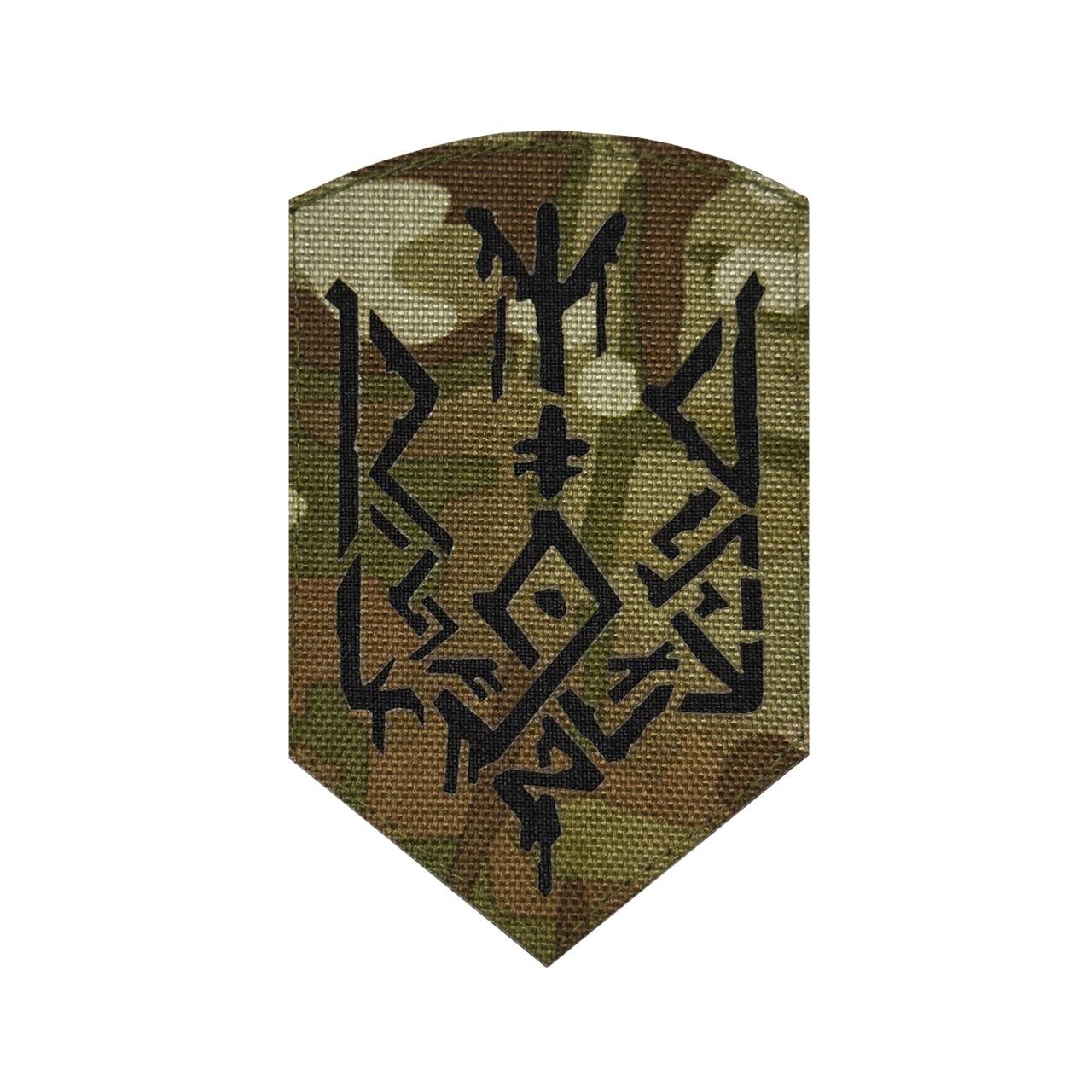 Шеврон на липучке Laser Cut Герб рунами 70х100 мм Мультикам/Чорный