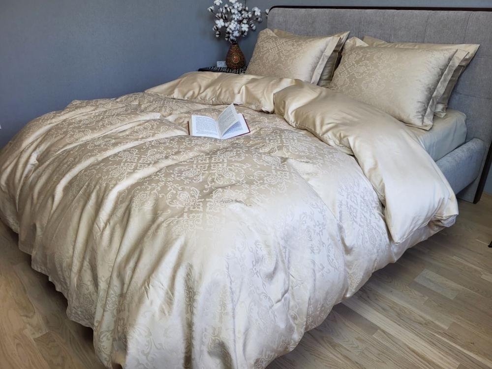 Комплект постільної білизни Мир сатин жакард Premium сімейний/наволочки 50х70/70х70 см Caspe Beige (6107) - фото 3 Комплект постільної білизни Мир сатин жакард Premium сімейний/наволочки 50х70/70х70 см Caspe Beige (6107) - фото 3